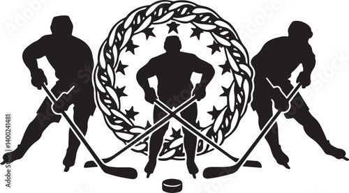 Canvas Print American Ice Hockey Team Silhouette Emblem | Winged Sports Crest Design