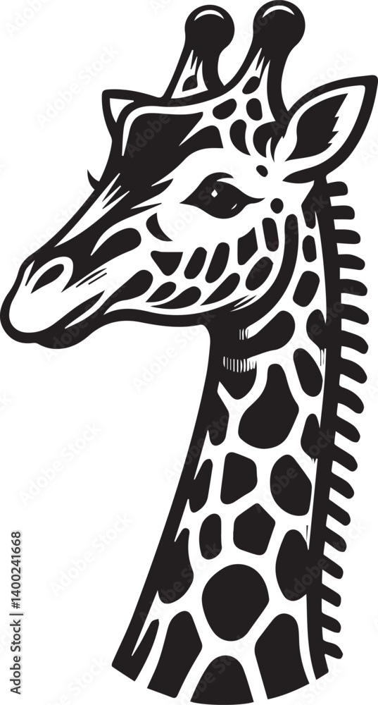 Naklejka premium Black and White Giraffe Vector | Animal Silhouette Clipart Illustration 