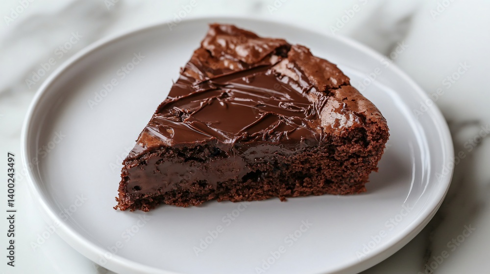 Slice of chocolate lava cake oozing with melted chocolate, plated elegantly on a marble countertop