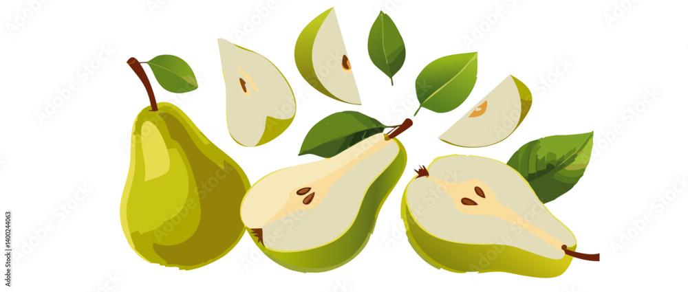 falling pear with leaves vector icon design