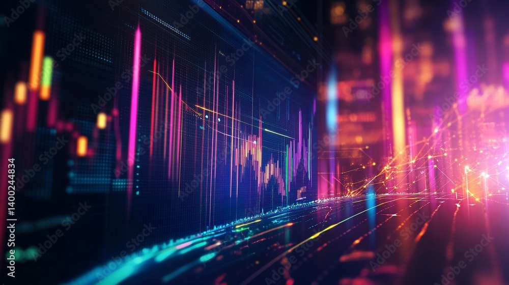 Futuristic Financial Data Visualization Display with Colorful Line Graph Futuristic Financial Data Visualization Display with Colorful Line Graph