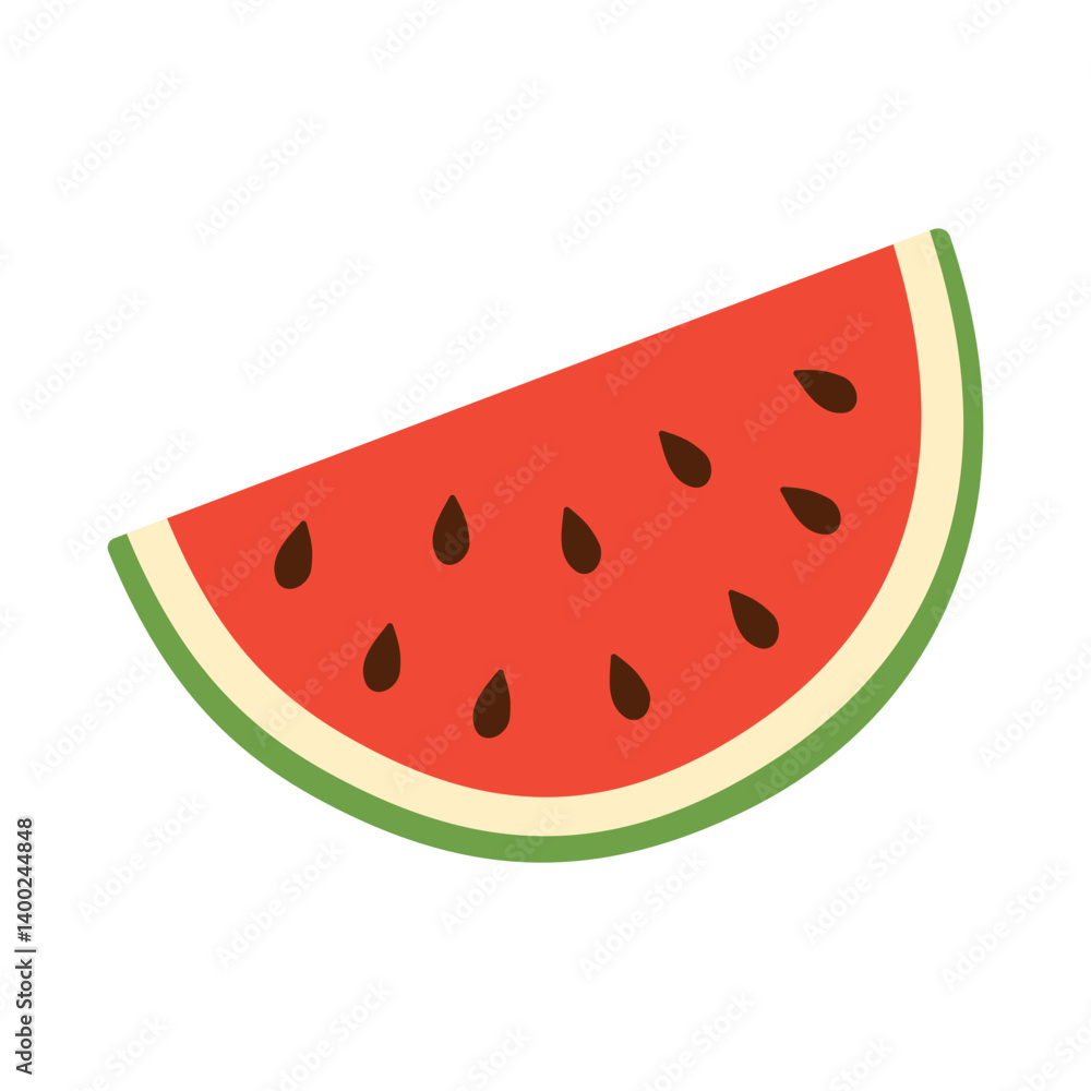 A watermelon slice with green and red stripes. The watermelon is cut in half and has a few black seeds A watermelon slice with green and red stripes. The watermelon is cut in half and has a few black seeds