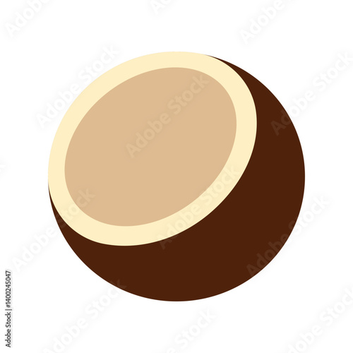 A close up of a coconut with a brown and tan color. The coconut is round and has a slightly fuzzy appearance