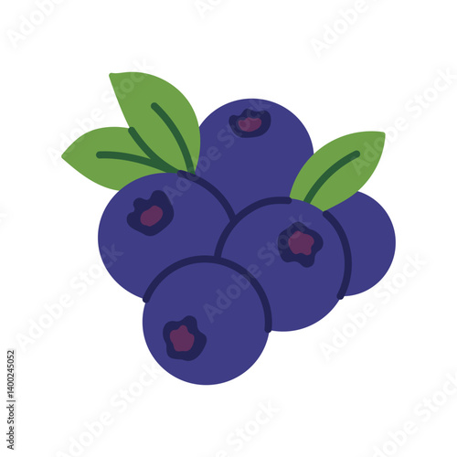 A close up of four blueberries with green leaves. The blueberries are small and round, and the leaves are green and leafy. The image has a simple and natural feel to it, with the focus on the fruit
