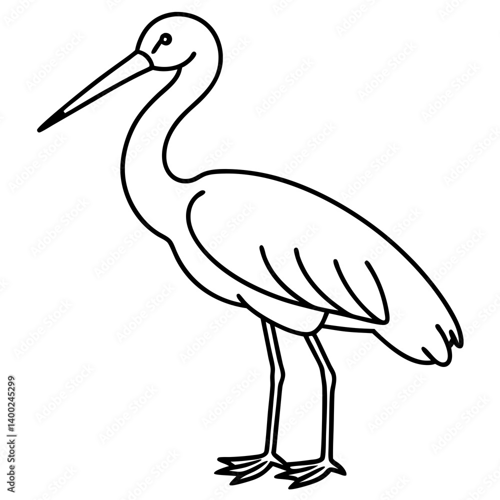 Naklejka premium Clean Stork Line Drawing Vector