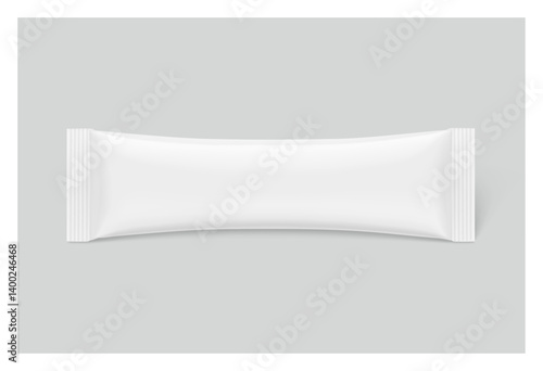 Stick mockup for collagen, powder, granulated product and etc. Vector illustration isolated on grey background. Can be use for template your design, presentation. EPS10.