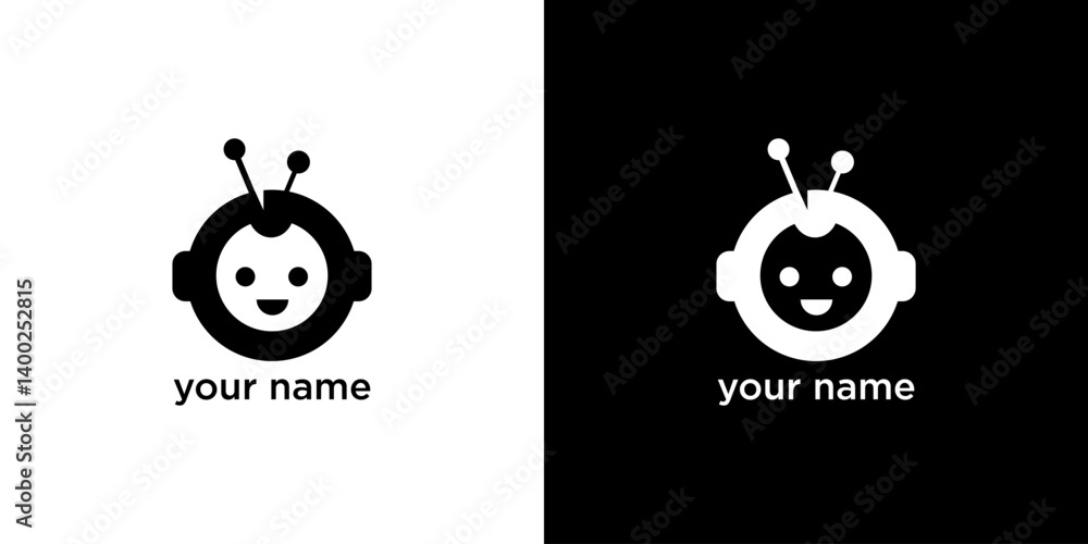 Cute Smiling Robot Face Icon with Antenna and Circular Design Cute Smiling Robot Face Icon with Antenna and Circular Design