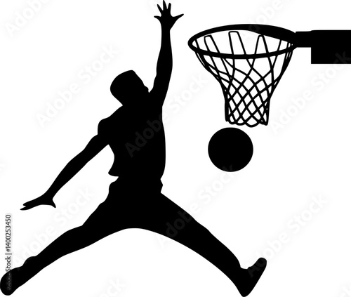 Silhouette of a basketball player dunking