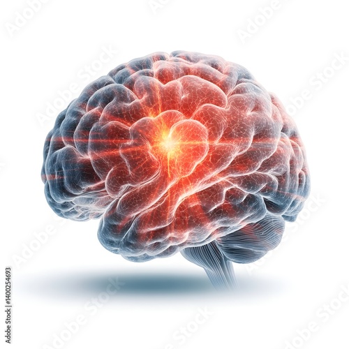 Brain Tumor Medical Illustration . Isolated Human Brain Concept on White Background. 