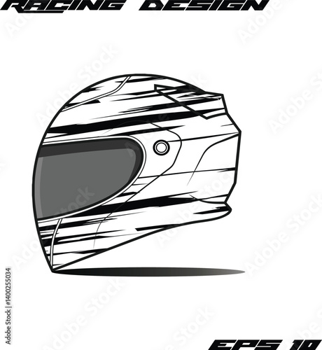 Racing helmet design featuring dynamic lines and a sleek profile, ideal for motorsport graphics