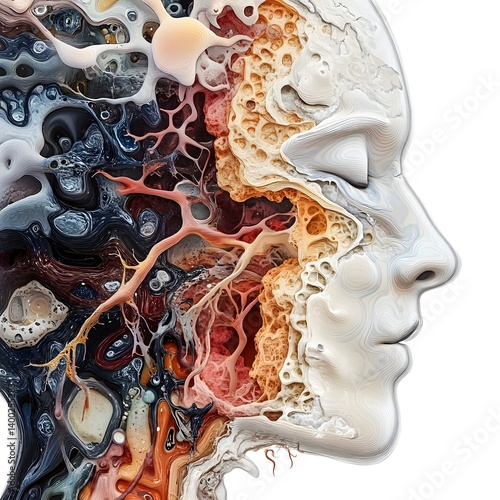 Psychedelic Cross-Section Head Illustration . Epilepsy Brain Concept on White Background

