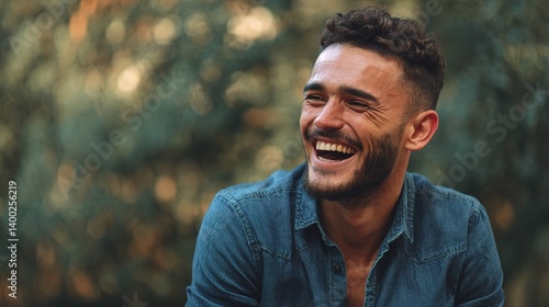 Joyful Man Laughing Out Loud in Casual Clothing Outdoors