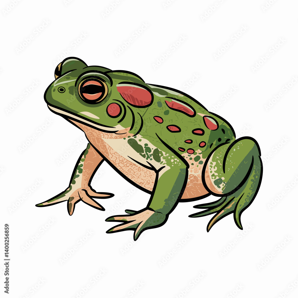 Fototapeta premium Spotted Toad Illustration with Textured Green Skin