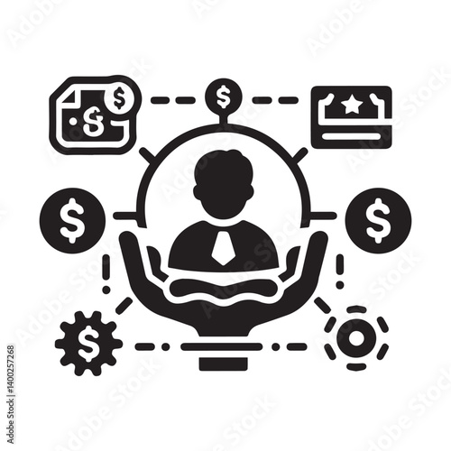 Vector illustration of a social network icon with symbols for business, media, and internet services