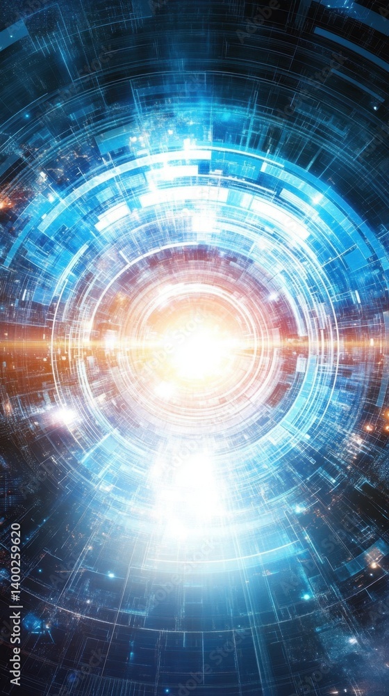 Fototapeta premium Abstract futuristic technology background with glowing light and circular network connection design concept for digital innovation and data transfer