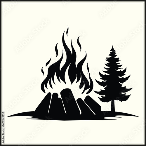 Campfire Silhouette, Outdoor Warmth