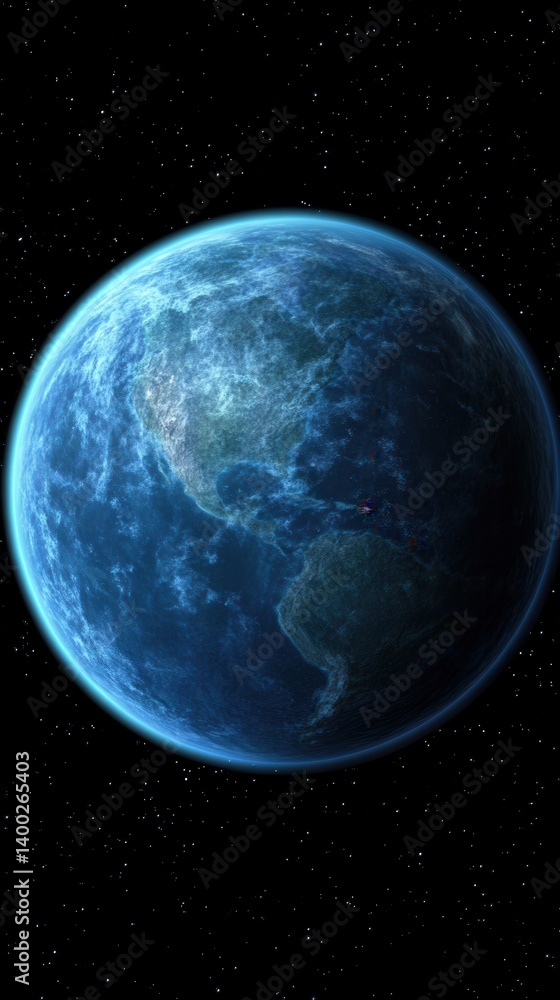A Captivating Blue Planet View from Space with Sparkling Stars in the Black Background Showing Continents and Oceans A Captivating Blue Planet View from Space with Sparkling Stars in the Black Background Showing Continents and Oceans
