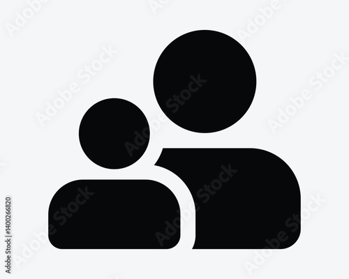 Parent and Child Stick Figure Human Shape Icon Father Son Family Black White Flat Outline Silhouette Care Caring Protect Adult Kid Old Man Young Boy Vector