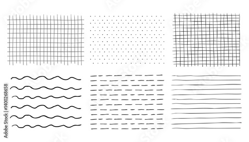 Grid square hand drawn textured lines, notebook grid and striped pattern. Doodle geometric net, chalk or crayon stroke.