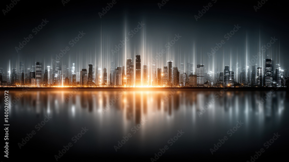 Fototapeta premium Futuristic city skyline showcases AI-powered data centers amid energy spikes and digital grids