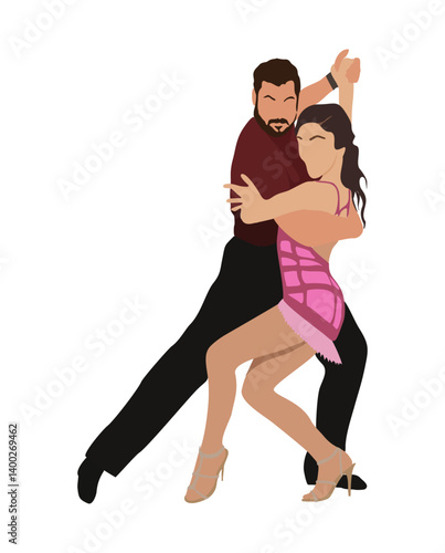 Dancing People, Dancer Bachata, Salsa, Flamenco, Tango, Latina Dance. Set of people in different dance poses. Cartoon style flat vector illustrations isolated in white background.