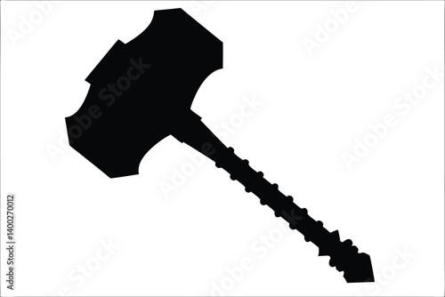 Thor hammer silhouette vector illustration, thunder hammer icon, hammer black silhouette
