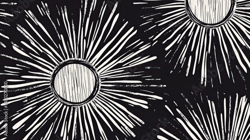 Abstract black and white floral pattern with radiating petal-like shapes