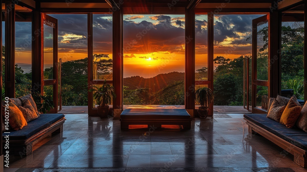 Fototapeta premium Tropical Sunset View from Luxury Lounge