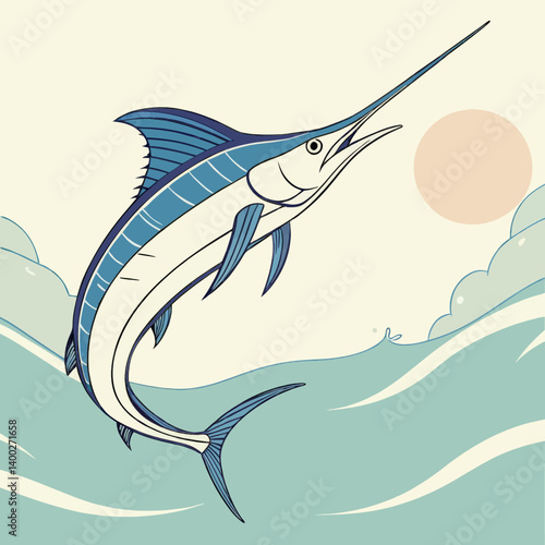 Colorful Cartoon Marlin Fish Illustration