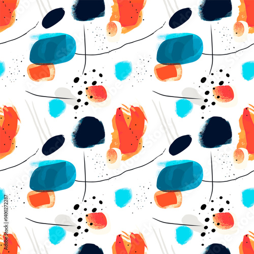 Bright abstract modern seamless patterns in memphis and doodle style. Design for wrapping, backgrounds, printing on fabric and textile in extravagant style, for children and holidays