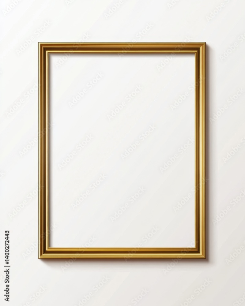 Empty gold picture frame on a white wall Empty gold picture frame on a white wall
