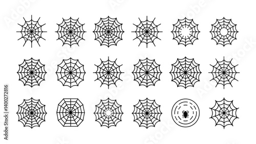 Spider Web Collection: A detailed collection of intricate spiderwebs. These webs, created by spiders, showcase a variety of designs, each a testament to nature's intricate artistry and survival. 