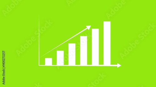 Business graph chart white color animation on lime green background. growth concept white line moving.	