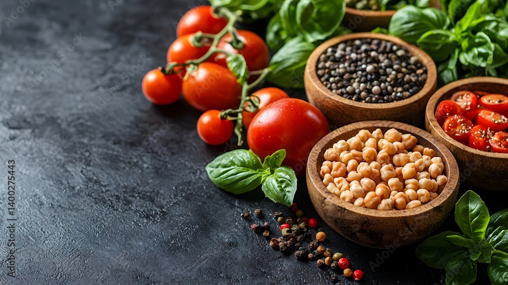 Assorted Beans and Tomatoes on Rustic Table Assorted Beans and Tomatoes on Rustic Table