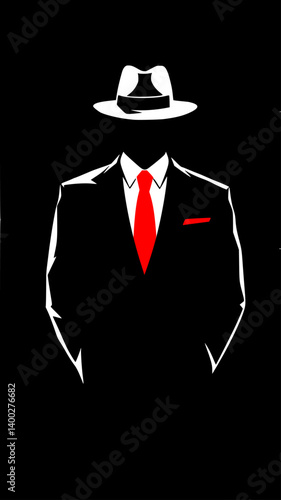 Sharp Suit Dressed Mafia Man Silhouette Vector – 1960s Style, Fedora Hat, Classic Suit, Vintage Gangster Clipart, Retro Fashion, Noir Character Illustration