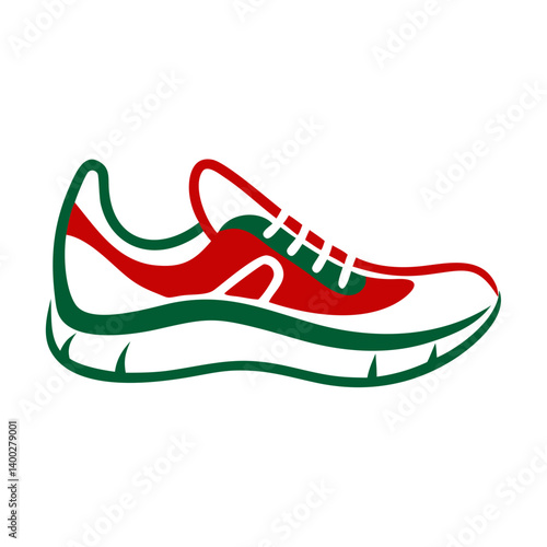 Iconic Running Shoe in Red and Green Outline Style  
