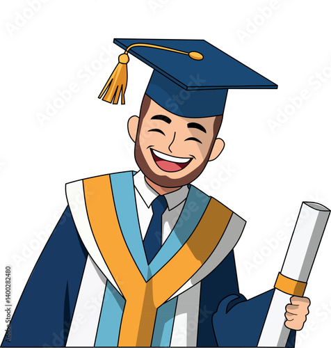 Happy graduate person holding diploma in gown and cap celebrating academic success at university college graduation