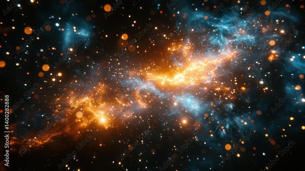Fototapeta premium Cosmic Nebula: A Celestial Dance of Orange and Blue