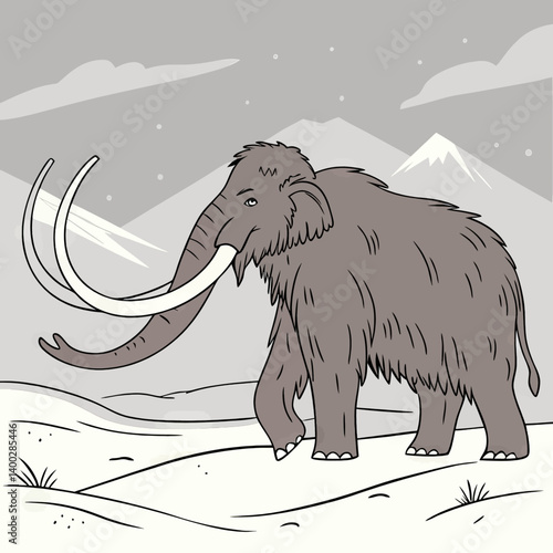 Cartoon Woolly Mammoth In Snowy Landscape