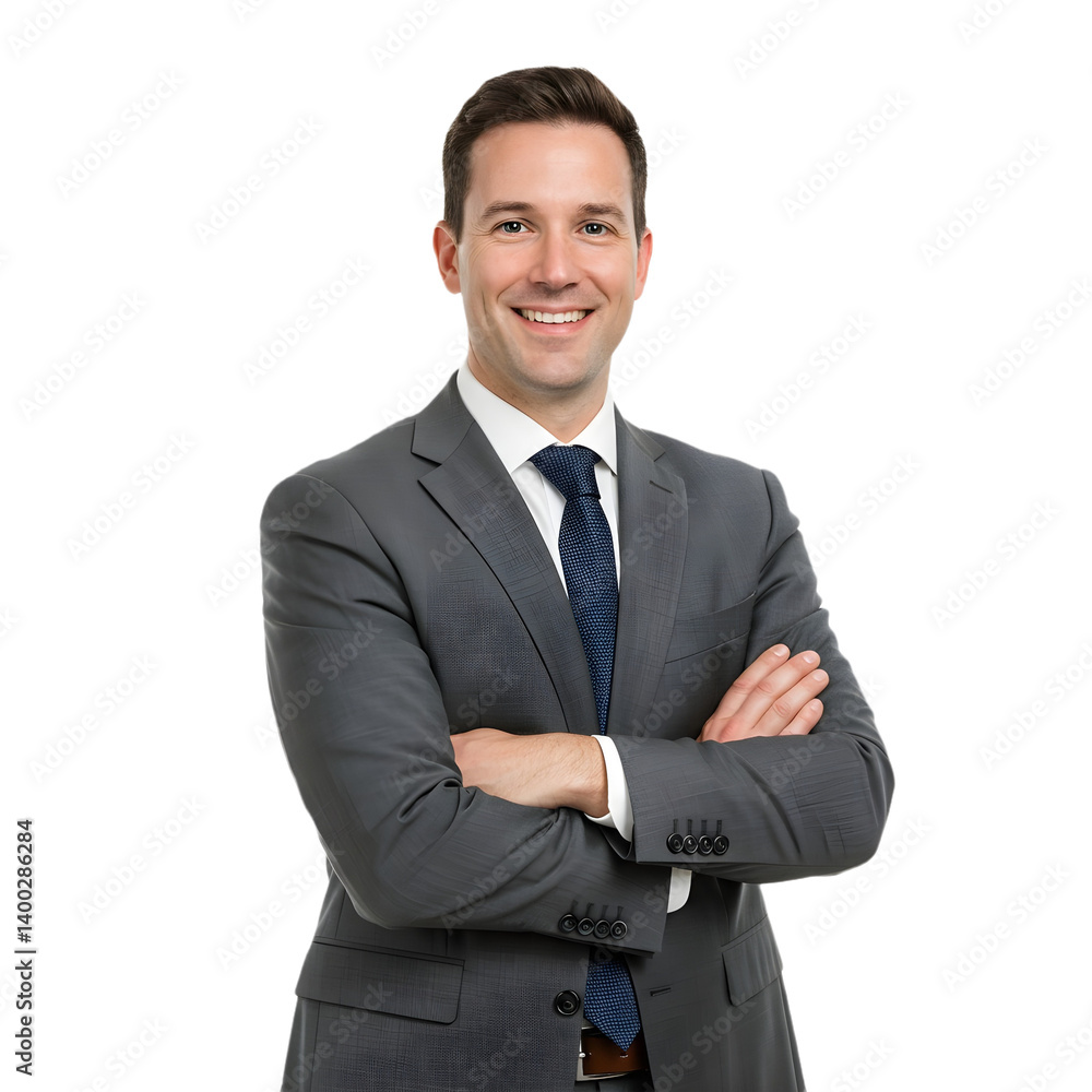 Handsome smiling young man with folded arms, a Joyful cheerful businessman with crossed hands on transparent background Handsome smiling young man with folded arms, a Joyful cheerful businessman with crossed hands on transparent background