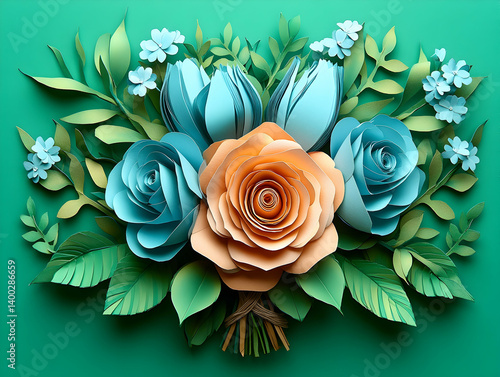 Paper flowers bouquet, vibrant colors