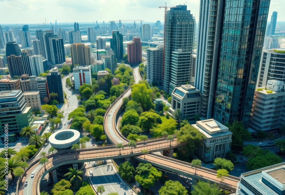 Naklejka premium Green technologies and sustainable infrastructure in a thriving city, eco-friendly, policy