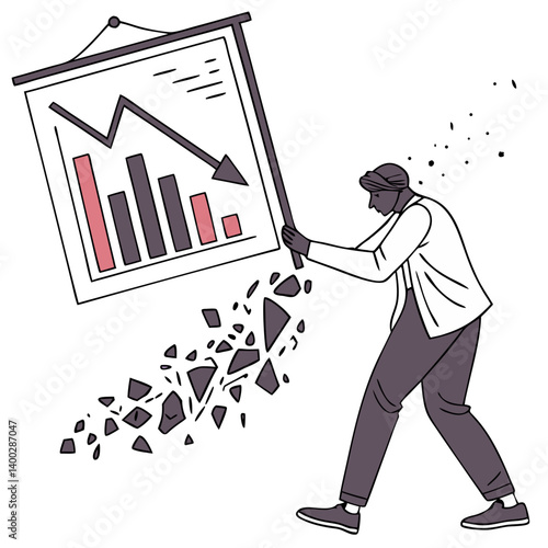 Business Chart Collapsing into Fragments on Transparent Background. Perfect for: Q4 Reports, Financial Crisis Editorial