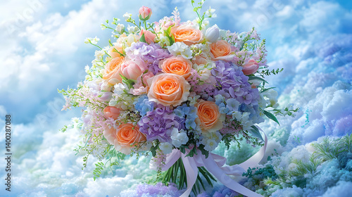 Pastel bouquet in clouds
