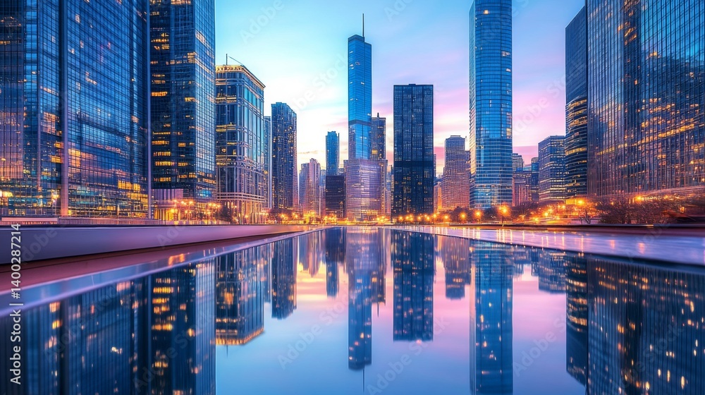 Obraz premium Skyscraper skyline reflected in a glass facade
