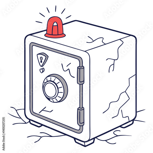 Cracked Safe with Flashing Red Error Light on Transparent Background. Perfect for: Tax Season, Banking Crisis Reports