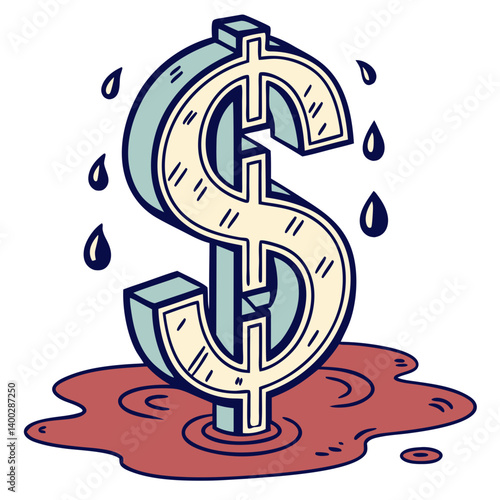 Melting Dollar Sign into Puddle on Transparent Background. Perfect for: Inflation Reports, Economic Meltdown Themes