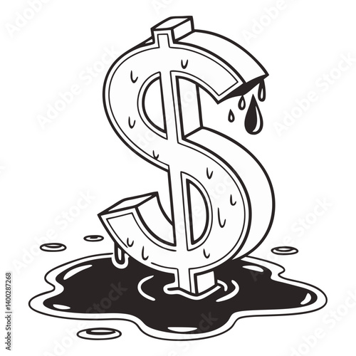 Melting Dollar Sign into Puddle on Transparent Background. Perfect for: Inflation Reports, Economic Meltdown Themes