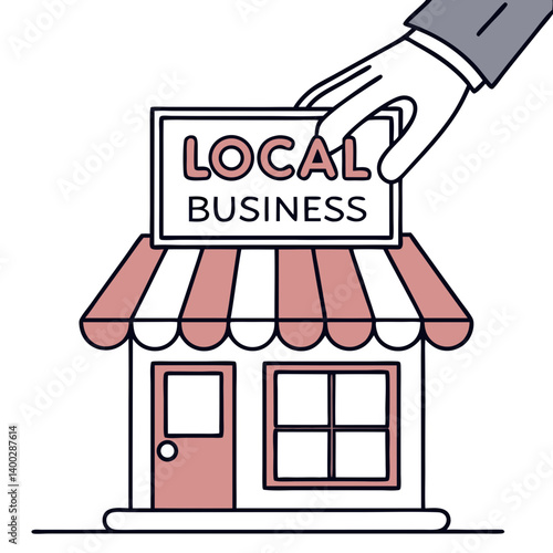 Hand Pushing Down Small Business Storefront Icon on Transparent Background. Perfect for: Small Business Crisis, Economic Recession, Business Shutdown News