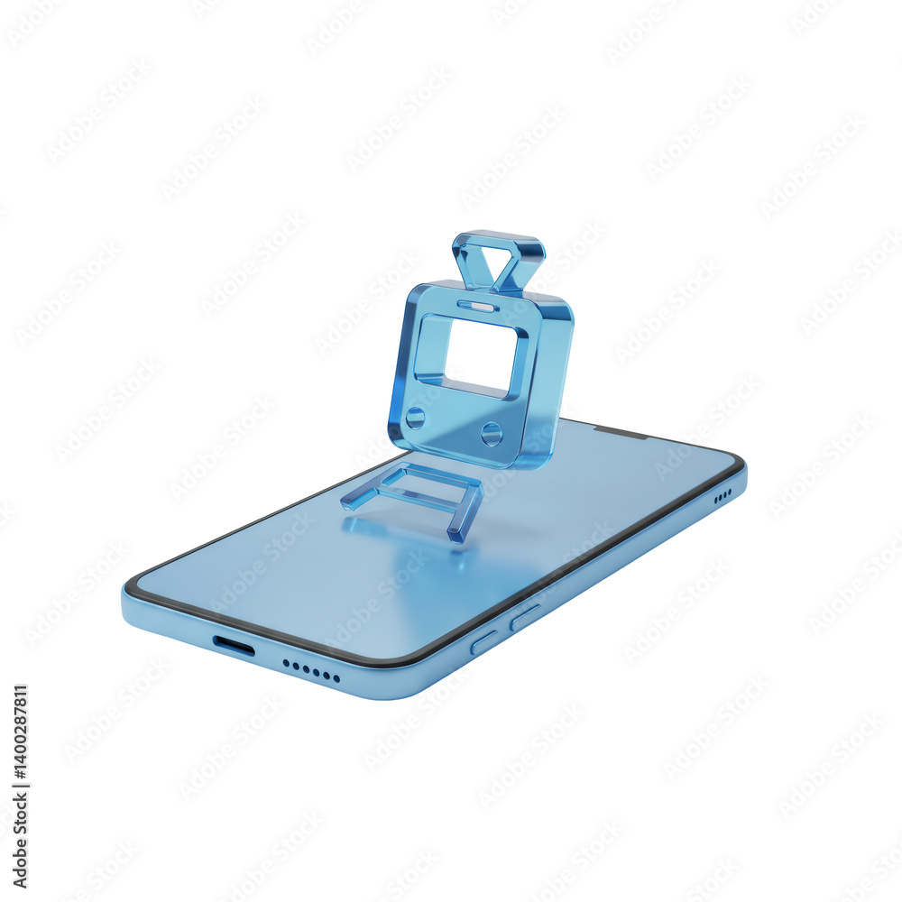 Glass Train Icon Hovers Over Blue Smartphone Glass Train Icon Hovers Over Blue Smartphone
